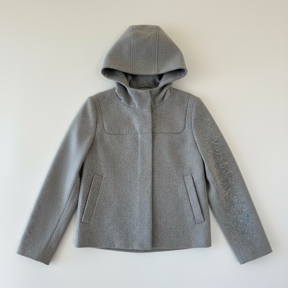 J.Crew Petite Wool Melton Hooded Bib Jacket Coat – Heather Gray Womens 2P - Picture 1 of 10